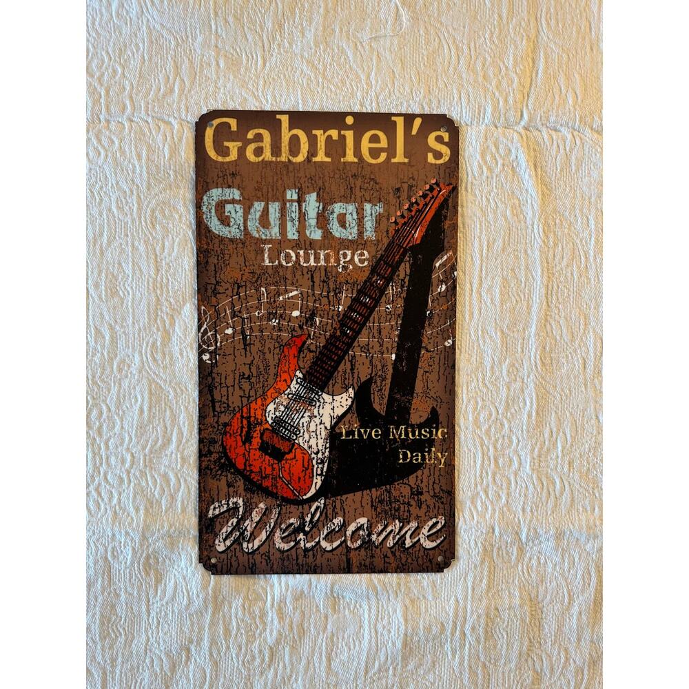 Vintage Style Metal Wall Sign: Guitar Store